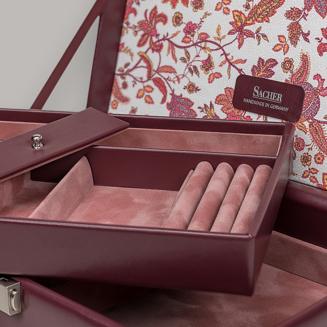 Coffret à bijoux Ilka florage / bordeaux