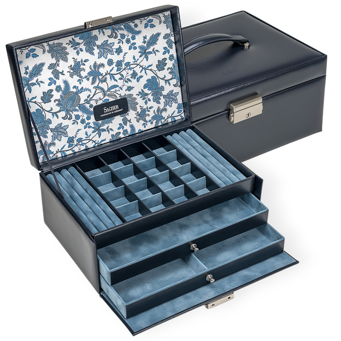 Schmuckkasten Ina florage / navy (Leder)