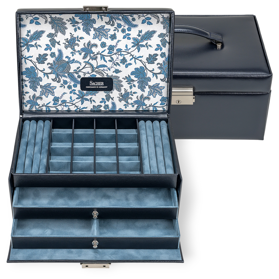 Schmuckkasten Ina florage / navy (Leder)