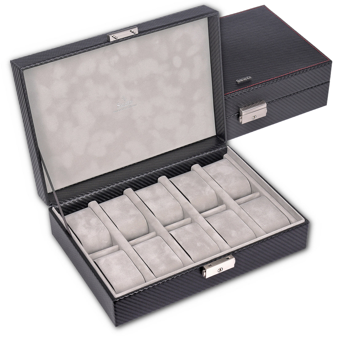 Uhrenetui für 10 Uhren carvon / schwarz (Leder)