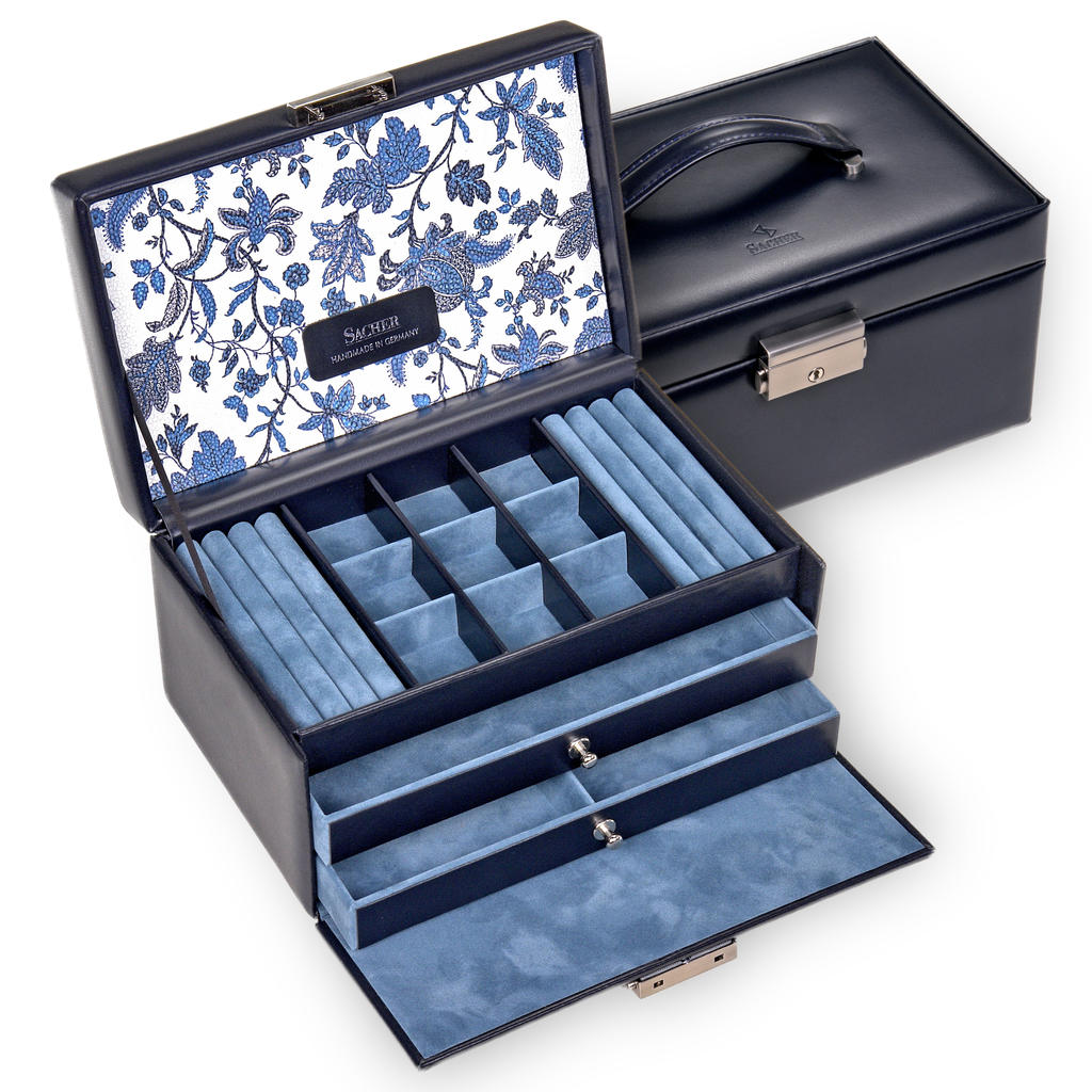 Schmuckkasten Elly florage / navy (Leder)