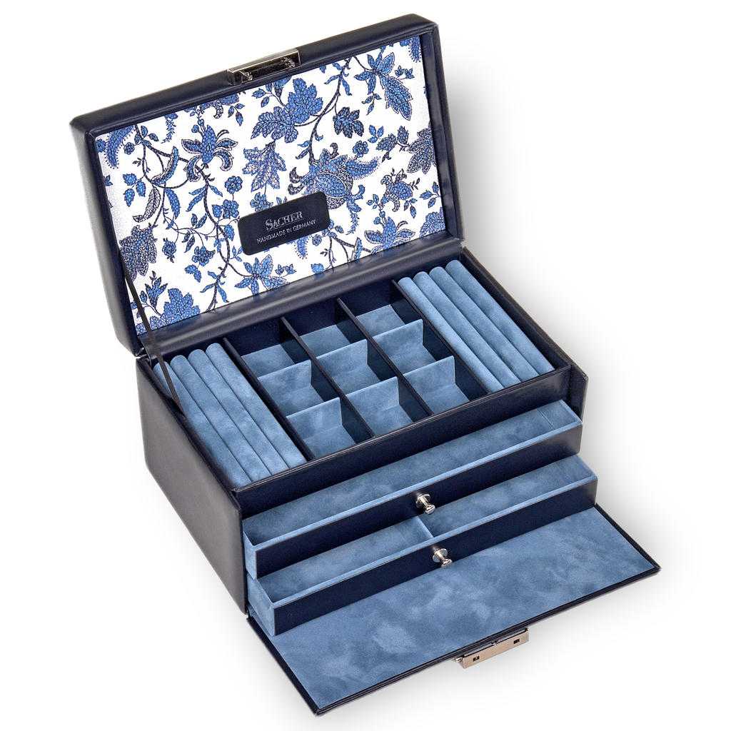 Schmuckkasten Elly florage / navy (Leder)