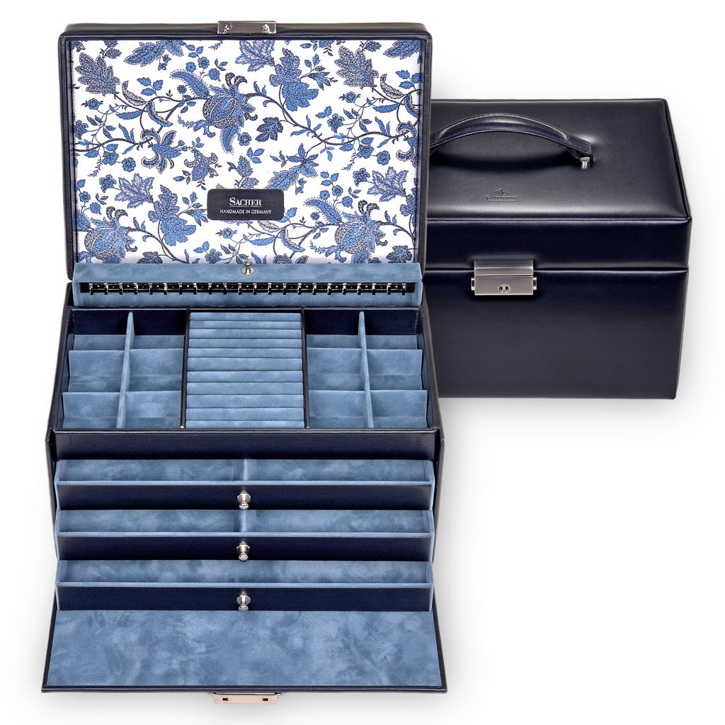 Coffret à bijoux Jasmin florage / navy (cuir)