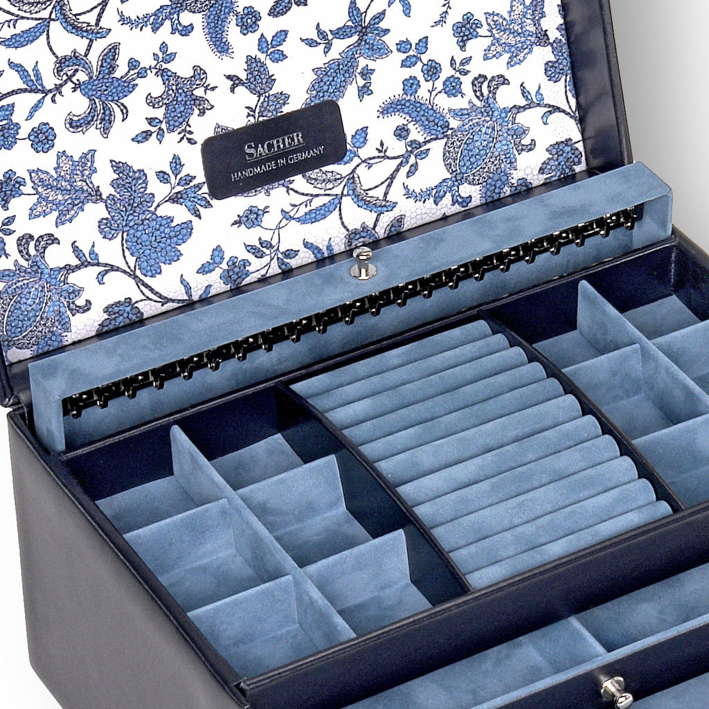 Coffret à bijoux Jasmin florage / navy (cuir)