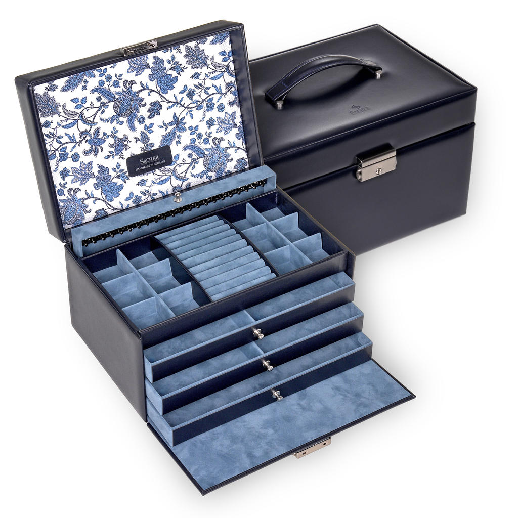 Coffret à bijoux Jasmin florage / navy (cuir)