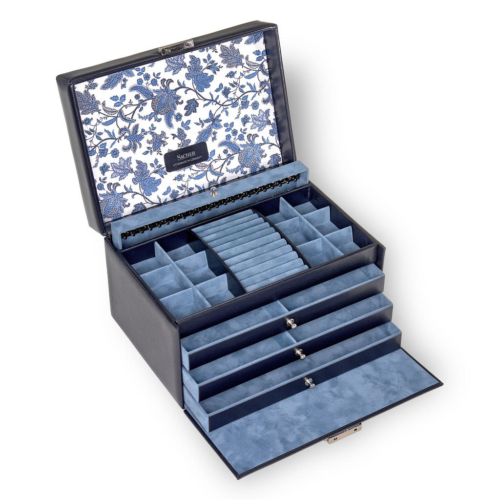 Coffret à bijoux Jasmin florage / navy (cuir)