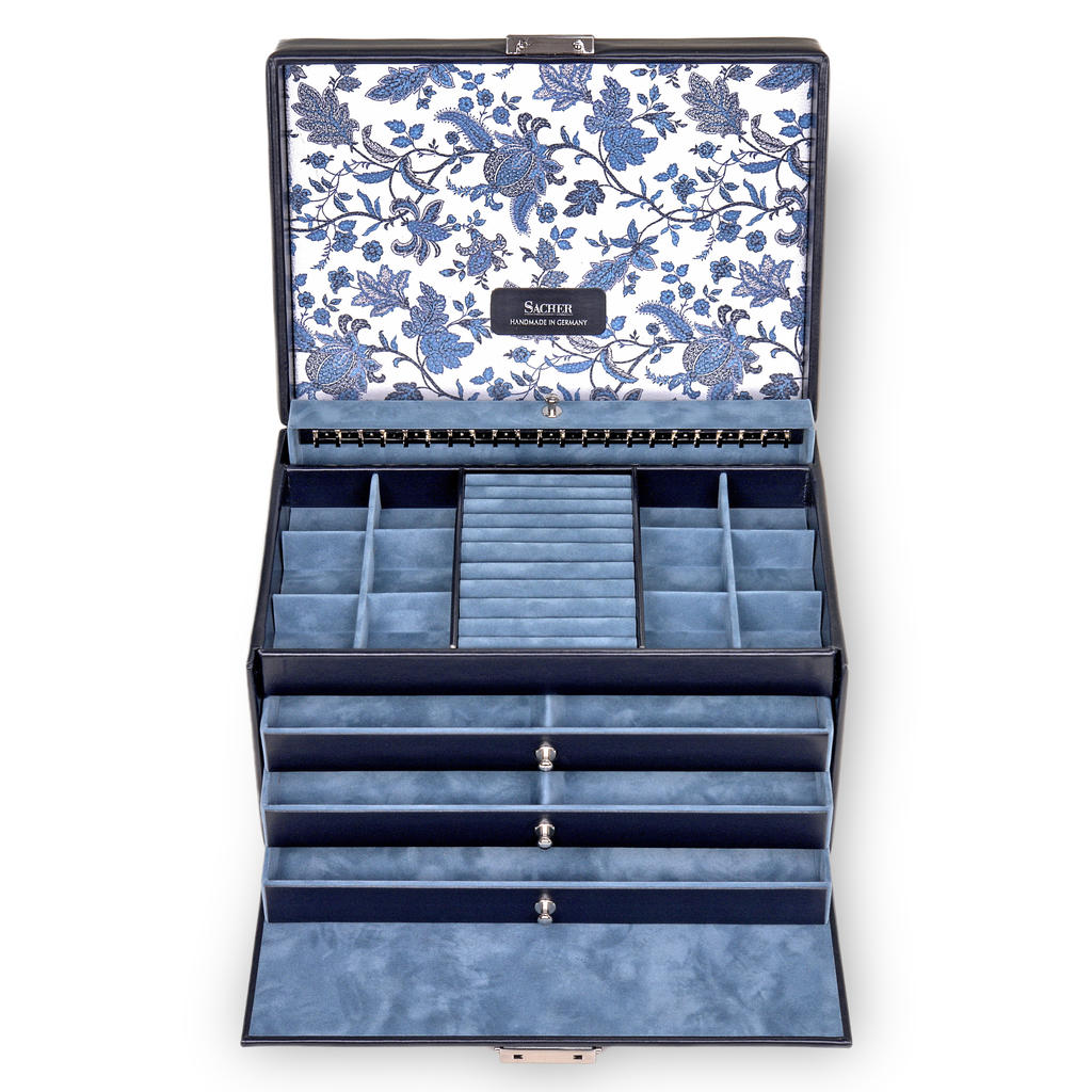 Coffret à bijoux Jasmin florage / navy (cuir)