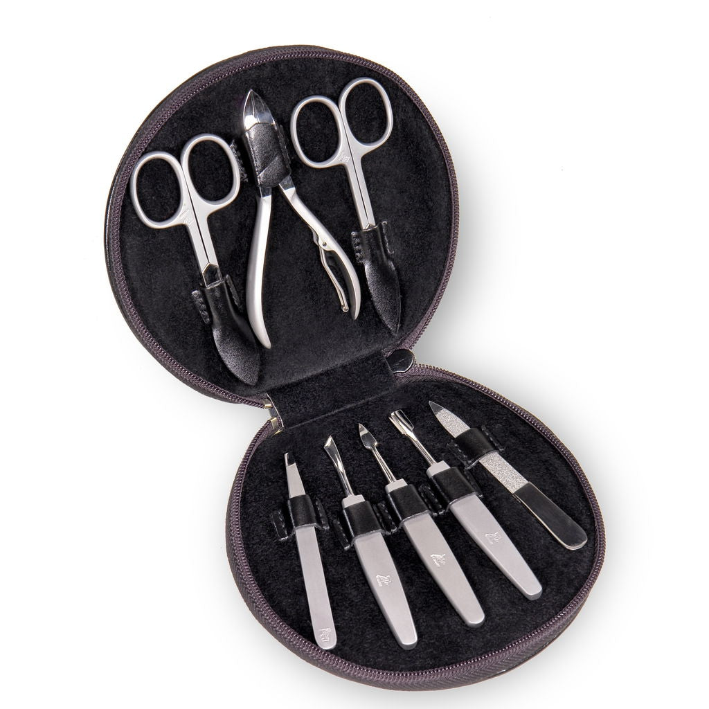 8-piece manicure case Manikürenset / black (leather)